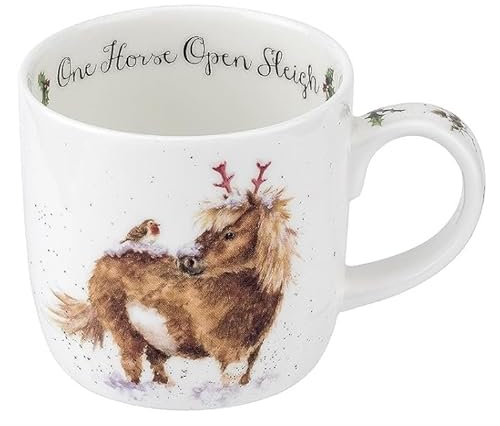 Royal Worcester Wrendale Deigns One Horse Oprn Sleigh 0.3 Litre Christmas Horse Mug