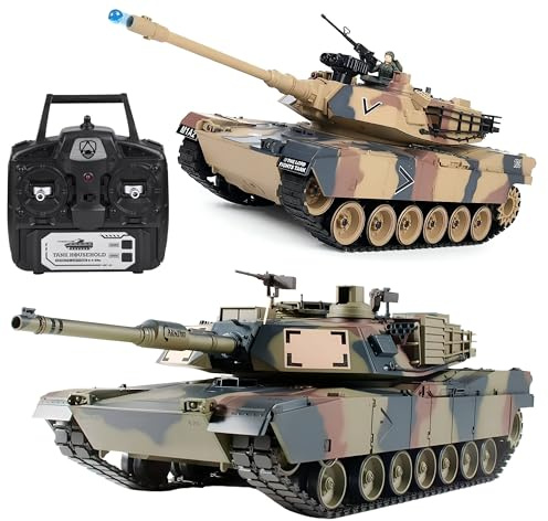 RLS Remote Control Tank RC US M1A2 1:18 Scale Military Combat Tank Toy, 2.4GHz 20CH Radio Control, 3 Speed Driving, 360° Rotation & Turret, BB & Water Bullet Shooting, Lights & Sound for Kids