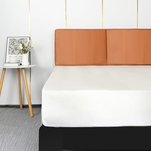 Lirex Satin Fitted Sheet, Luxurious Silky Smooth Polyester Bedding Soft Deep Pocket Bed Sheets Mattress Cover, King, White