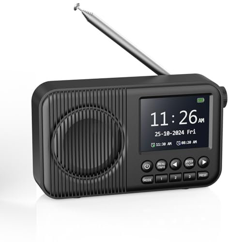 Arafuna DAB Radio Portable, Digital Radio with 60 Preset Stations, DAB Radio with Bluetooth, Portable Radio with 2.4 Large Colour Display, Rechargeable Radio, Sleep Timer, Dual Alarm Clocks-Black