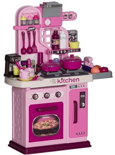AIYAPLAY Kids Kitchen, 33-Pc Play Accessories, Lights, Ages 3-6, Pink