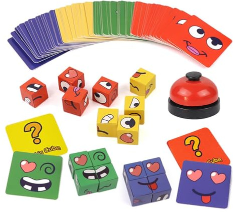 LUHOCIY 3 Piezas Puzzle Expresiones de Madera, Puzzle de Madera de Expresión Facial, Montessori Interactivo Juguete Rompecabezas para Juegos Educativos para Niños Pequeños, de Material Grueso