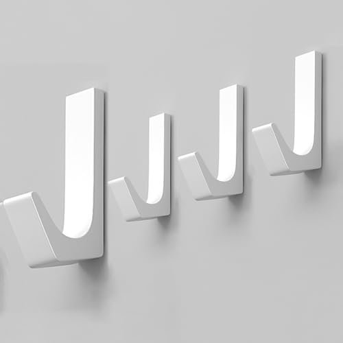 Gancho autoadhesivo para ropa, soporta hasta 20 kg, toallero sin taladrar, soporte de pared, ganchos autoadhesivos para baño, toallas, abrigos y bolsos, aluminio, inoxidable (blanco, 4 unidades)