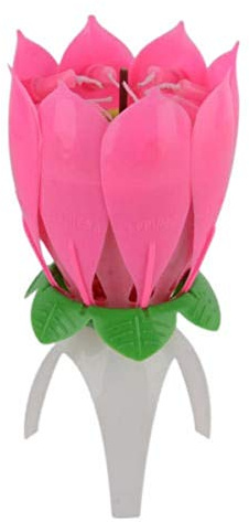 Masyrt Lotus Flower Musical Birthday Candles, 2pcs Magic Music Sparkler Candles, Happy Birthday Fireworks Candle for Cake Decorations, Romantic Gift for Children