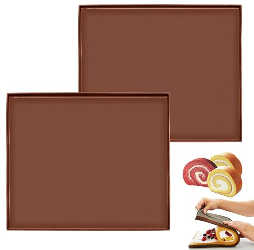 FORYNXHWIN 2 Pezzi TTappetino da forno in silicone Antiaderente, Tappetino da Forno per Rotolo Teglia Rettangolare, Tappetino da Forno per Fare Rotoli Torta, Biscotti (30,5 x 25,8 x 1 cm) - Marrone