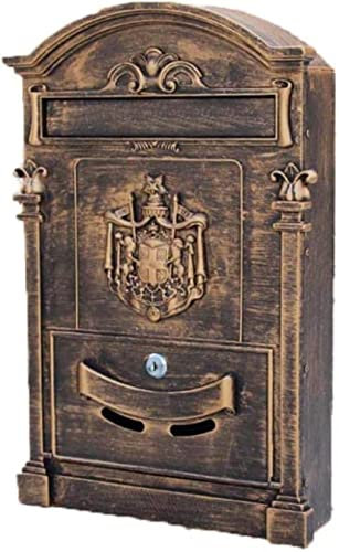 Buzón de Pared Correo,Buzón clásico montado en la pared Buzón resistente a la intemperie Buzón para exteriores Buzón para paquetes Casas Puerta principal Oficina Buzón seguro - Marrón (Negro) (Negro)