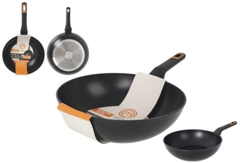 MasterChef Smidd aluminiumstekpanna - med keramisk beläggning | non-stick, hållbar, hållbar - 2,5 mm tjock | lämplig för gas, elektrisk, keramisk spis och induktion (Wok - 28 cm)