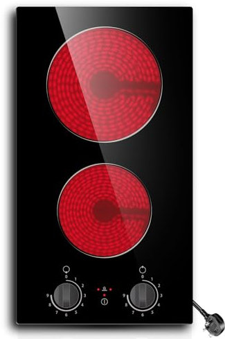 Built-in 2 Ring Ceramic Hob, STARCHARTS Dual Zone Plug in Electric Hob with Knobs, 13amp plug and play, Easy use, 2900W, 9 Power Levels, Safety Residual Heat Indicator, Compact size for small kitchen