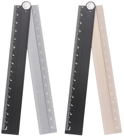 QUARKZMAN 2 Pezzi Righello Pieghevole Dritto 30cm Metrico Lega Di Alluminio Goniometro Righello Angolare Pieghevole Strumento Di Misurazione Geometrica, Nero Oro/Nero Argento