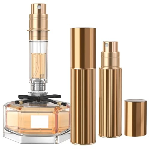 TLTWHS Refillable Perfume Atomiser 10ml – Portable Travel Spray Bottle for Women & Men, Mini Aftershave Dispenser, Handbag Size Atomiser for Travel, Easy to Refill, Leak-proof Design(golden)