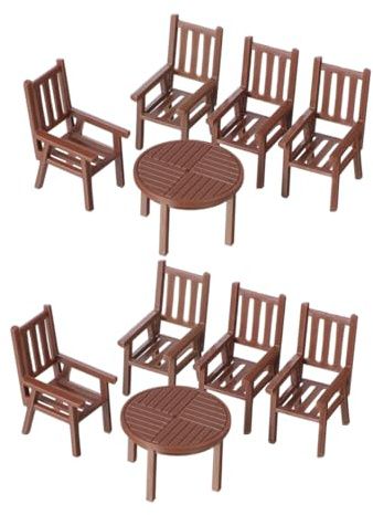 iplusmile Ensemble 2 Sets Table et Chaises Miniatures en Plastique Marron pour Maison de Poupée, Décor Réaliste Prêt à l'emploi, pour Dioramas et Micro Paysages