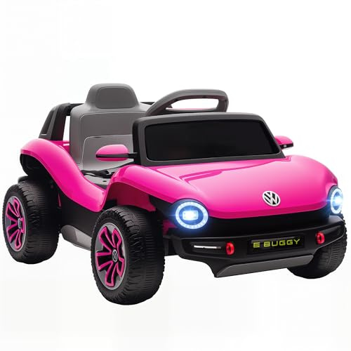 AIYAPLAY Volkswagen E-Buggy Licensed Electric Car for Kids, 12V Kids Electric Ride on with Remote Control, Suspension, Slow Start, LED Lights, USB, Music, Horn, for Ages 3-6 Years, Pink