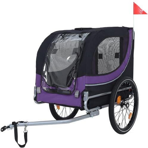Universal Dog Bike Trailer Cargo, Pet Carrier with Quick Release Wheels for Small Medium Dogs 88lb, Foldable Bike Wagon with Internal Leash, Lightweight Bicycle Cart for Camping, Jogging (Purple)