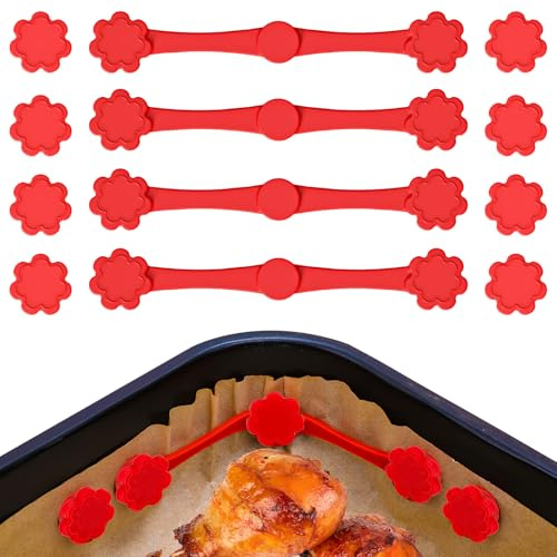Imanes Freidora de Aire para Papel, 4 Juegos Imanes Air Fryer Resistentes al Calor, Hebillas Magnéticas de Silicona (4 Clips + 8 Imanes) para Fijar Papel de Horno, Accesorios Freidora de Aire, Flor