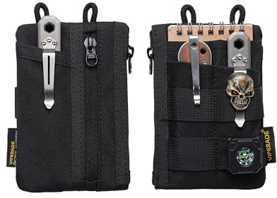 VIPERADE VE18N-M EDC Pouch, Pocket Wallet with 3 EDC Slots+2 Zipper Pockets, 1 Large Pocket for Notebook or Cellphone, Slim EDC Pocket Organizer for Men (Black)