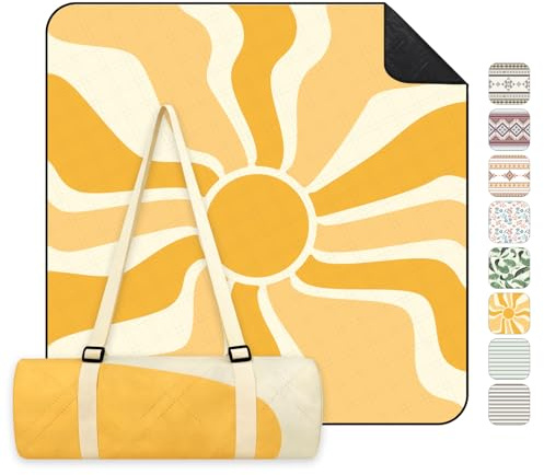 Sekey Picknickdecke Wasserdicht 200x200 cm, Stranddecke Sandfrei | Gepolstert, Dreischichtige Struktur, PEVA-Wasserfestboden, Bindegurt-Trageriemen, geeignet für Picknick, Camping, Strand
