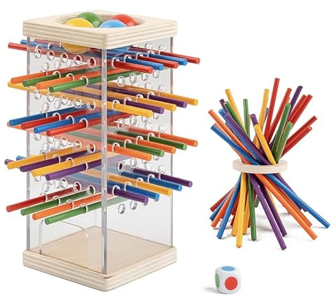 Aubzy Montessori Brädsspel av Trä, 43 Färgade Trästavar Tärningsspel – Finmotorik & Matematik Utbildningsspel 3 4 5 6 År, Familjespel Resespel, Present Pojkar Flickor 3-9 År