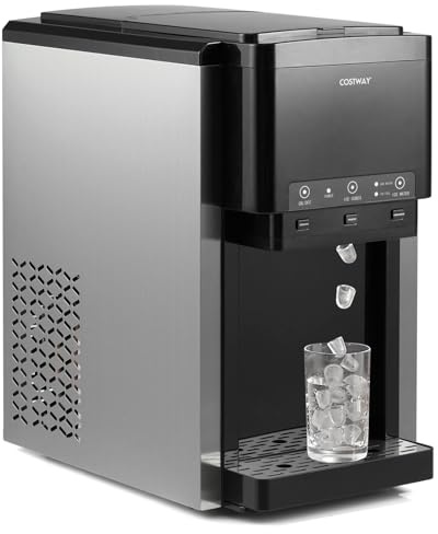 COSTWAY 3 en 1 Dispensador de Agua, Maquina de Hielo, 20 kg, Llenado Manual/Automático, Ice Maker Hogar, Cocina, Oficina, 44 x 28 x 48 cm