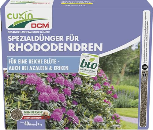 CUXIN DCM Spezialdünger für Rhododendron, Azaleen, Eriken - Spezialdünger - Mit MINIGRAN® TECHNOLOGY - Bio - organisch-mineralischer Dünger - 3 kg für ca. 40 Pflanzen