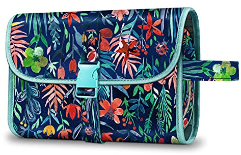 Fintie Portable Toiletry Cosmetic Travel Bag, Large Water Resistant Hanging Makeup Organizer Storage Pouch Case for Women Girls (Jungle Night)
