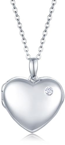 YOUFENG S925 Silver Love Heart Locket Necklace That Holds Pictures