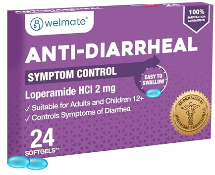 WELMATE Anti Diarrhea Pills - Loperamide HCl 2 mg Softgels (24 Softgels) - Fast-Acting Diarrhea Medicine for Adults - Traveler's Stomach Relief - Easy to Swallow Antidiarrheal Medication