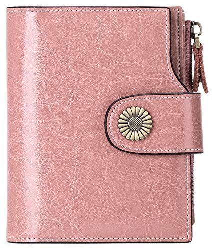 SENDEFN Damen Echtleder Portemonnaie, Bifold Compact RFID-Blockierung Geldbeutel mit 16 Kartenfächern und 1 Reißverschlussfach für Damen