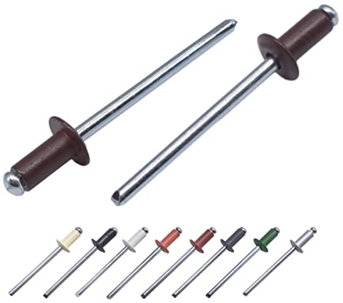 Confezione da 100 rivetti ciechi verniciati 4,0 x 8 mm, con testa a cupola, DIN 7337, rivetti in alluminio e mandrino in acciaio, rivetti pop (100, marrone cioccolato RAL 8017)