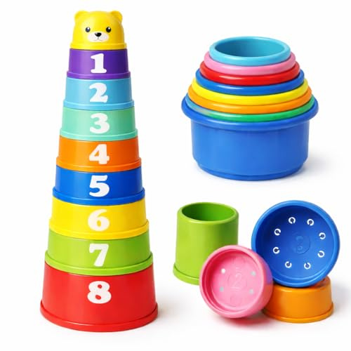 9 Pieces Baby Stacking Cups, Toddler Bath Toys Baby Toy For Activity Nesting Cup Pre-school Learning Toy Montessori Toys for 1, 2 Year Old Boy Girls (Assorted)