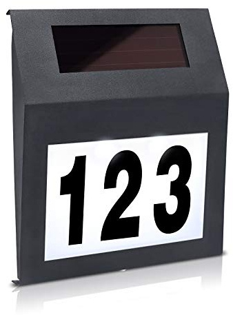 HENGMEI Numero civico illuminato a energia solare con 2 LED numero civico lampada solare in acciaio inox (antracite)