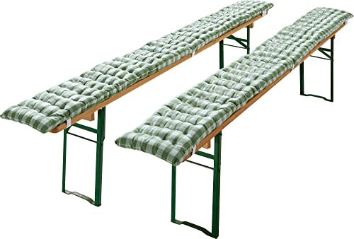 REDBEST Bierbank-Auflage, Sitzauflage Bierzeltgarnitur gepolstert 2er- Pack karo grün Größe 25x220 cm - strapazierstark und langlebig, bequemer Sitzkomfort, mit elastischen Bändern