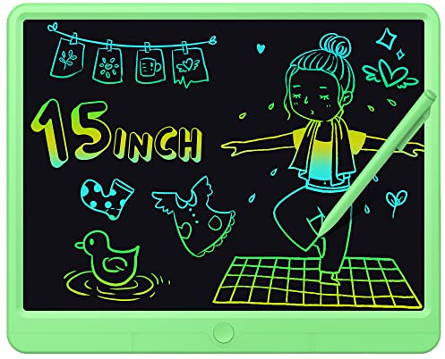 GIGART Tableta de Escritura LCD, 15 Pulgadas Vistoso Tableta, Pizarra Mágica Borrable y Reutilizable, Adecuado para la Oficina, Hogar, Escuela, Adultos, Niños a Partir de 3 Años (verde, 15 Pulgadas)