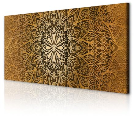 decomonkey - Tableau Acoustique Mandala 150x60 5 Pièces - Impression sur Toile Décoration Maison Isolation Peinture Image Phonique Déco Bureau Beige marron ethnique mandala orient zen