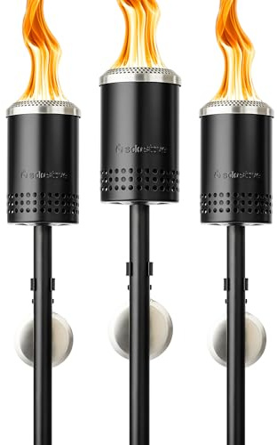 Solo spis Mesa-ficklampa, 3-pack | bakgårdslampor för utsidan, 5 timmars bränntid, kallvalsat stål, inkl. 3 markinsatser, 3 bränsletrattar, 9 vekar, justerbar höjd: 96 cm – 133 cm