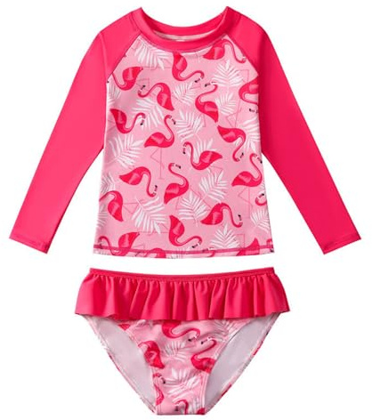 Maillot de Bain Fille Deux Pièces Combinaison Anti UV Fille Manches Longues Maillot pour Filles de 5-6 Ans