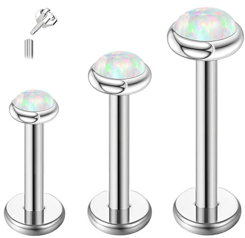 ESHIONER G23 Titanium Tragus Piercing Jewelry Helix Labret Nose Stud Lip Bar Piercing Cartilage Earring Hypoallergenic Silver Gold CZ Ball Internally Threaded Flat Back 16g 6mm 8mm 10mm 3 PCS