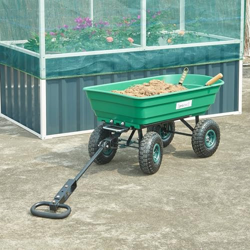 pro.tec Chariot de Jardinage à Benne Basculante avec Poignée Remorque de Transport Capacité de Charge 250 kg pour Chantier Jardin Sorties 111 x 51 cm Acier Caoutchouc Plastique Vert Noir