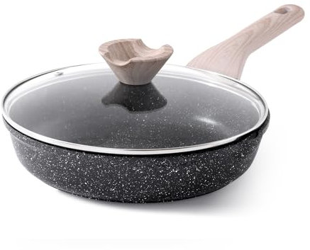Kordisen Non Stick Frying Pan with Lid, 24 cm Granite Induction Skillet Nonstick, Healthy and Non-Toxic, PFOA Free