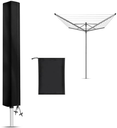 OWLMATE Stendibiancheria ad Ombrello, Stendibiancheria da Balcone, Stendino da Campeggio 420D Oxford Impermeabile 180x18x18cm con Cerniera – Nero