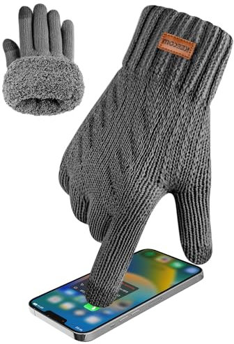 KEECOW Handschuhe Herren,Winterhandschuhe Herren Touchscreen Warme Thermo Fleece Strickhandschuhe für Outdoor Sport Laufen Radfahren Freizeit (Grau)