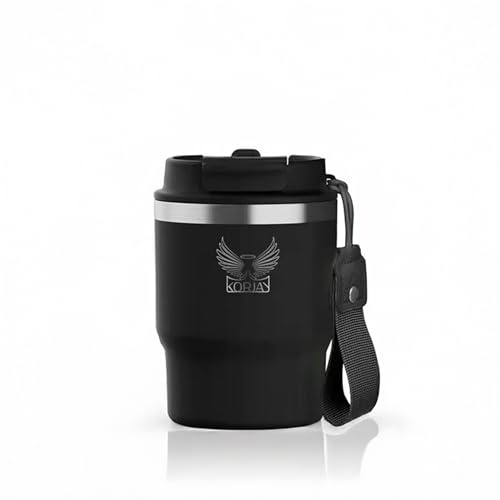 KorJay Termosbägare – Kaffemugg To go med integrerat sugrör, läckagesäker, 500 ml & 360 ml, håller ditt kaffe varmt och 8 h kallt, kaffemugg, svart