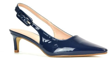 ESSEX GLAM Women's Slingback Court Shoes Ladies Stiletto Low Heel Evening Party Navy Patent Closed Toe Pumps Size 6