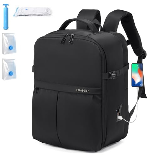SPAHER 25L Bagaglio a Mano 40x30x20 Wizzair Vueling Zaino da Viaggio Aere Zaino Porta PC 15.6 Pollici include Porta di Ricarica USB et 2 Sacchetti a Vuoto Zainetto Lavoro Scuola Impermeabile