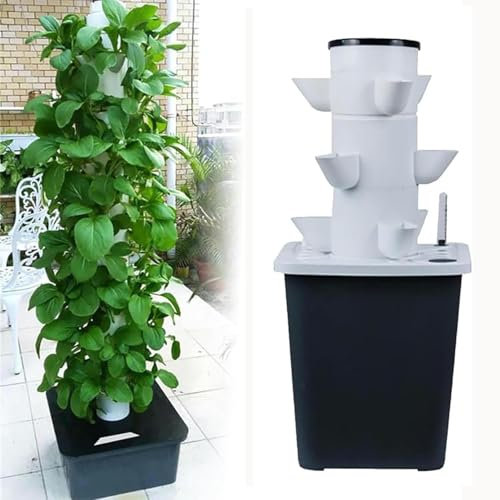 Taifuan Kit aéroponique de système de Culture hydroponique de Jardin de Tour hydroponique avec Pompe pour Herbes,Fruits et légumes-Pots en Filet,minuterie Incluse(15holes)