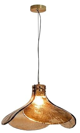 LUOYAOB Suspension moderne en verre ambré artistique, abat-jour vintage à bords pétales avec accents en laiton, hauteur réglable, luminaire for salle à manger ou salon(L)