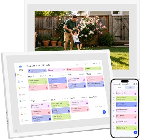 Calendario digitale da 10,1 pollici, calendario elettronico da 32 GB, 1080p Full HD, agenda digitale con touchscreen, pianificatore per la casa, cornice digitale (per tavolo)