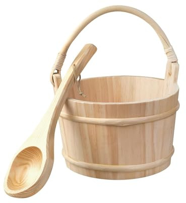 vreplrse Premium bastu set, trähink och slev, handgjord, stor kapacitet, släta bastufat och slev är gjorda av trä, hink och set, handgjort badrum