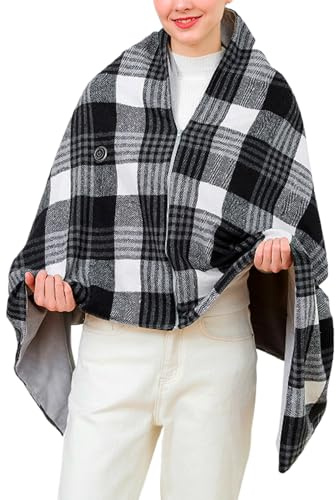 Portable Heated Blanket Shawl - Plaid Cape with Pocket | 3 Levels Temp Cordless Heated Wearable Blanket - for Home Outdoor Camping Holiday Christmas Winter Cold Weather
