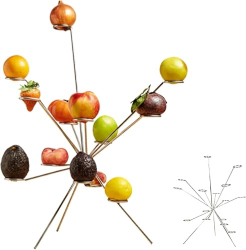 Fruttiera esplosiva, fuochi d'artificio sul tavolo da pranzo, ventilazione a 360° mantiene fresco, esposizione artistica di frutta galleggiante, scultura metallica artigianale per cucina, tavolo da