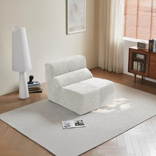 Fauteuil Individuel Luxe en Velours Nuageux, Confort Moelleux, Design Ergonomique, Idéal pour Salon, Bureau Et Petites Espaces, Blanc, 94 x 110 x 79 cm